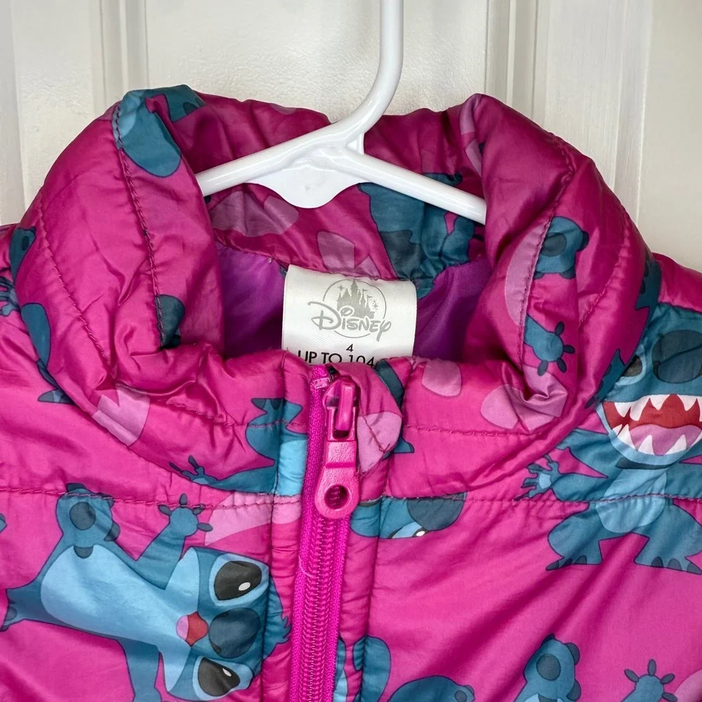 Kids Disney Stitch‎ Puffer Jacket Hooded Pink Teal Cartoon Size 4